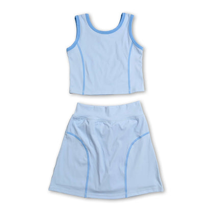Sleeveless aqua top high waist skirt girls activewear set