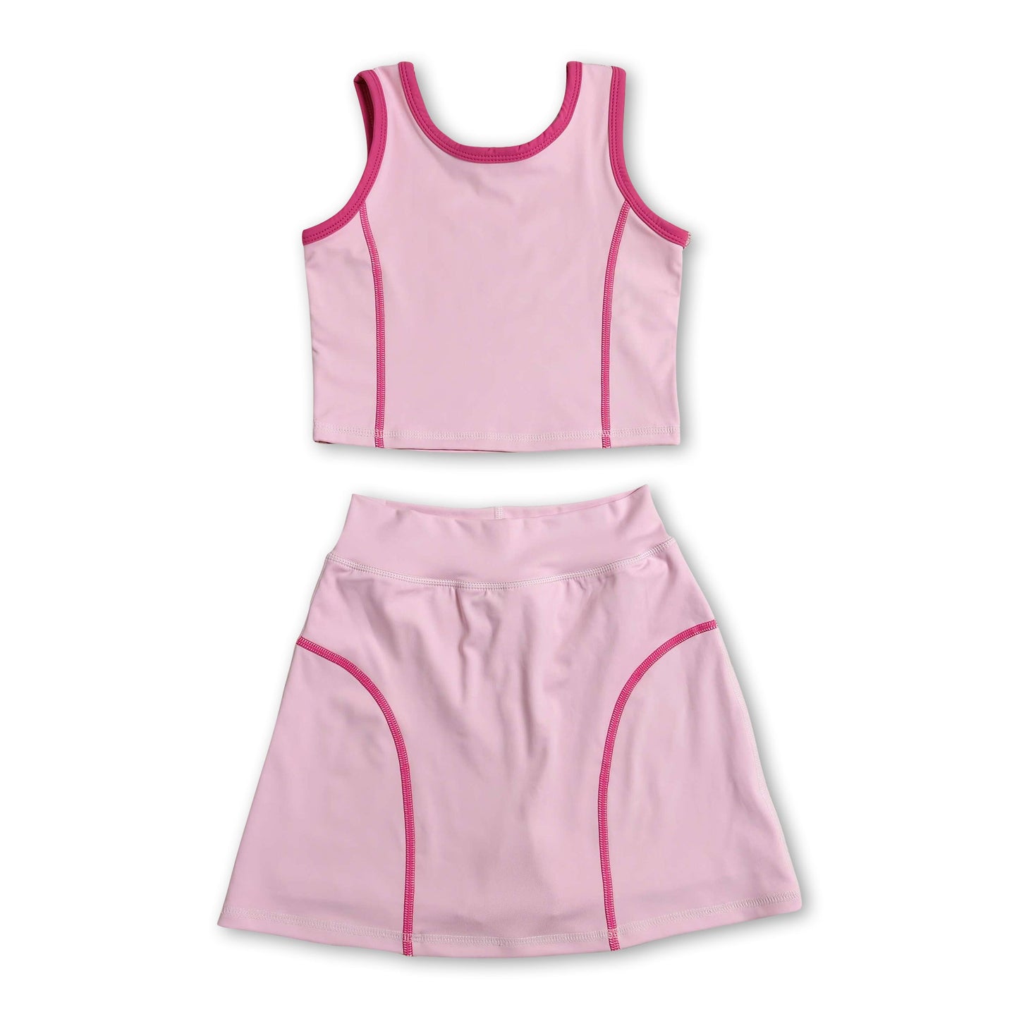 Sleeveless pink top high waist skirt girls activewear set