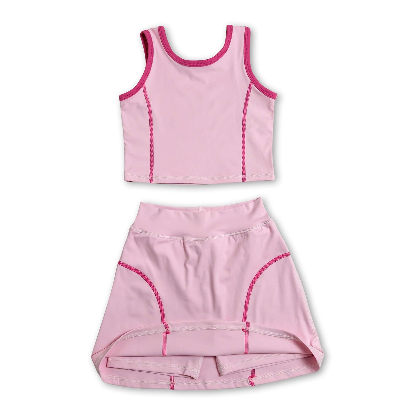 Sleeveless pink top high waist skirt girls activewear set