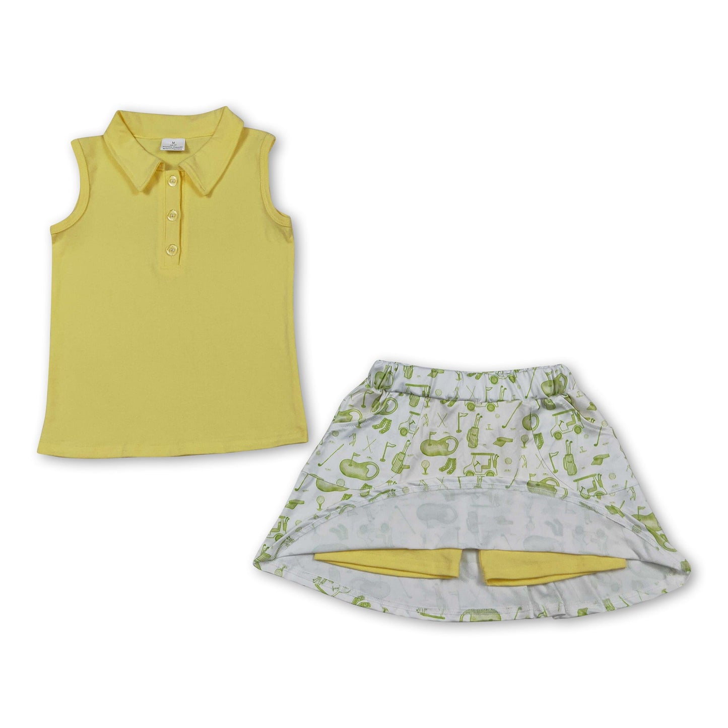 Yellow sleeveless polo shirt golf skirt girls clothing