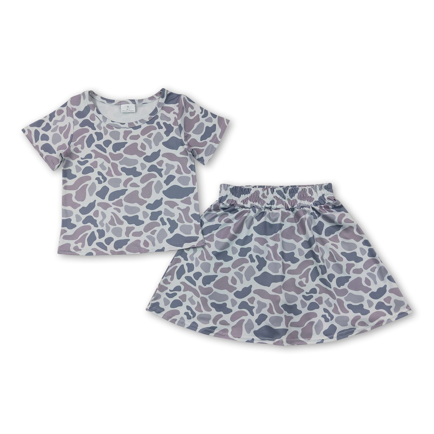 Grey camo short sleeves top skorts kids girls clothing set