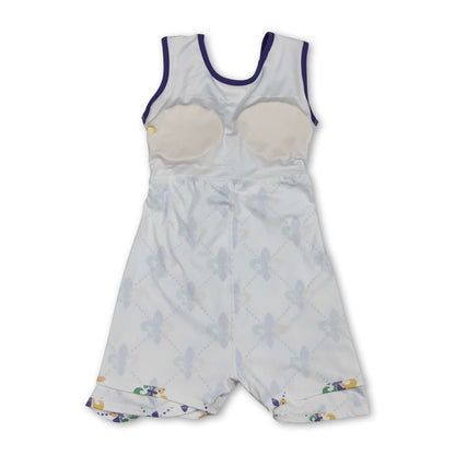 Purple green yellow sleeveless girls Mardi Gras athletic dress