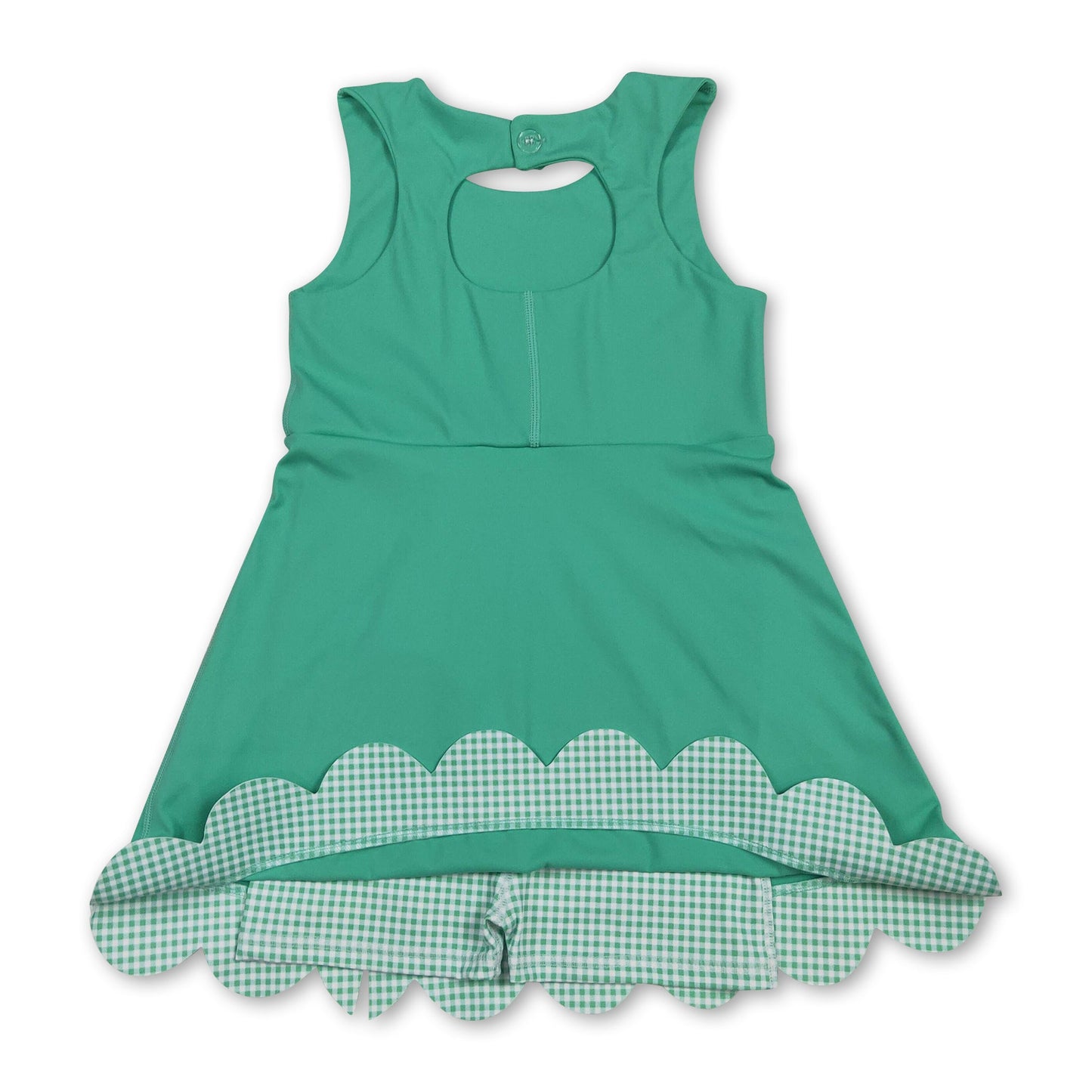 Sleeveless plaid bow green kids girls summer athletic dress