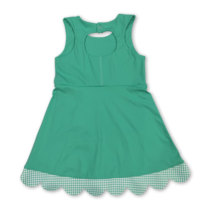 Sleeveless plaid bow green kids girls summer athletic dress