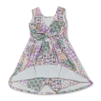 Sleeveless bunny floral kids girls Easter athletic dresses