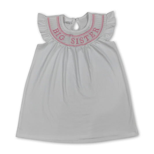 White flutter sleeves big sister smocked girls dresses