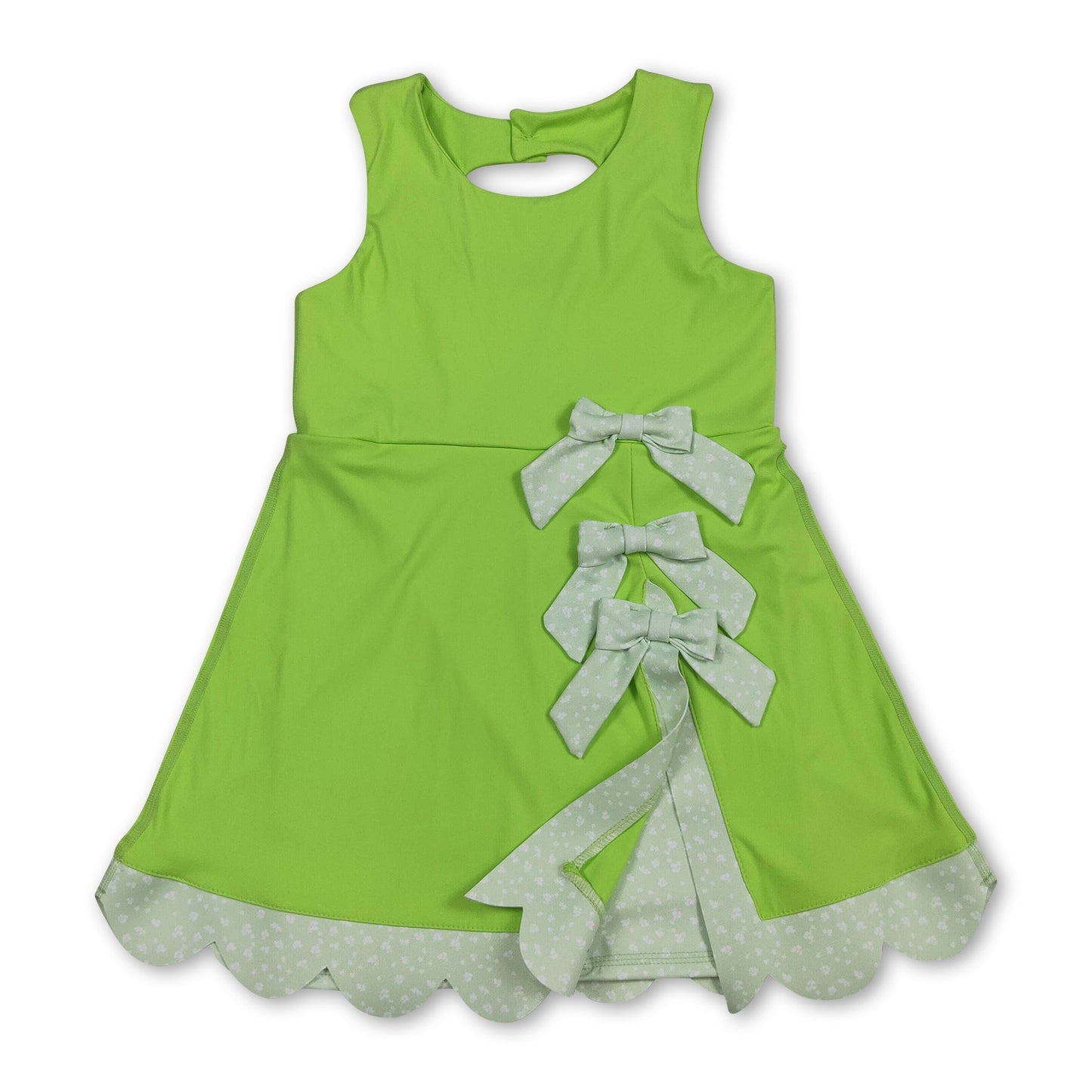 Sleeveless bow lime green scallop girls athletic dress