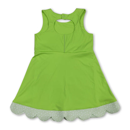 Sleeveless bow lime green scallop girls athletic dress
