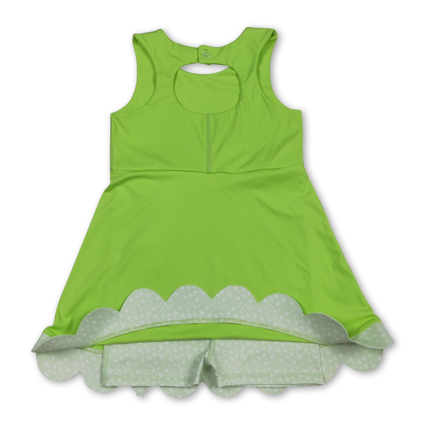 Sleeveless bow lime green scallop girls athletic dress