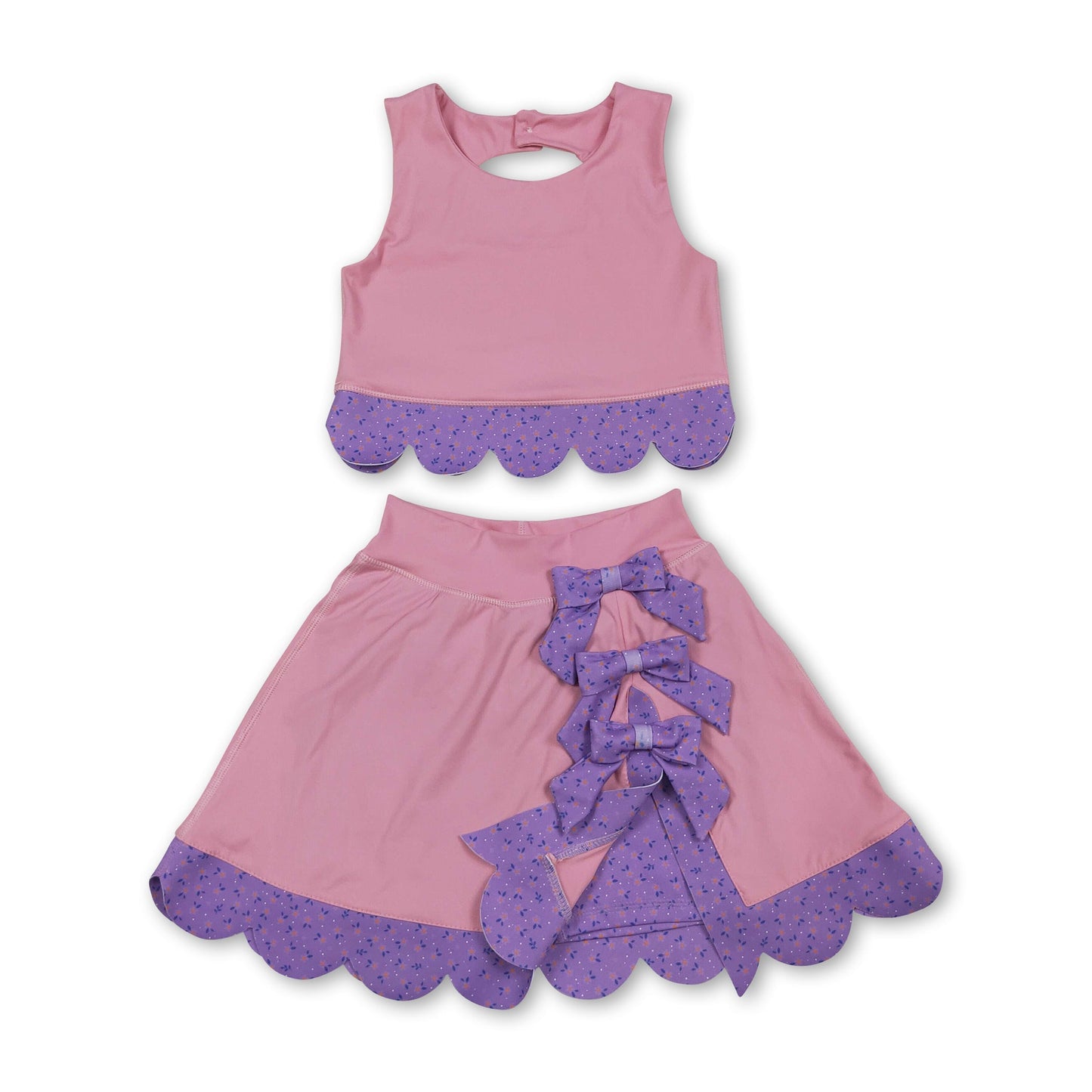 Sleeveless crop top bow skirt girls activewear set