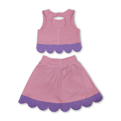 Sleeveless crop top bow skirt girls activewear set