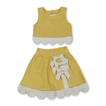Yellow sleeveless bow scallop kids girls active wear set