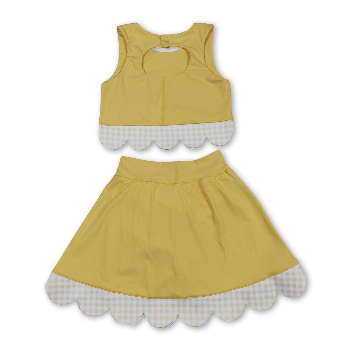 Yellow sleeveless bow scallop kids girls active wear set