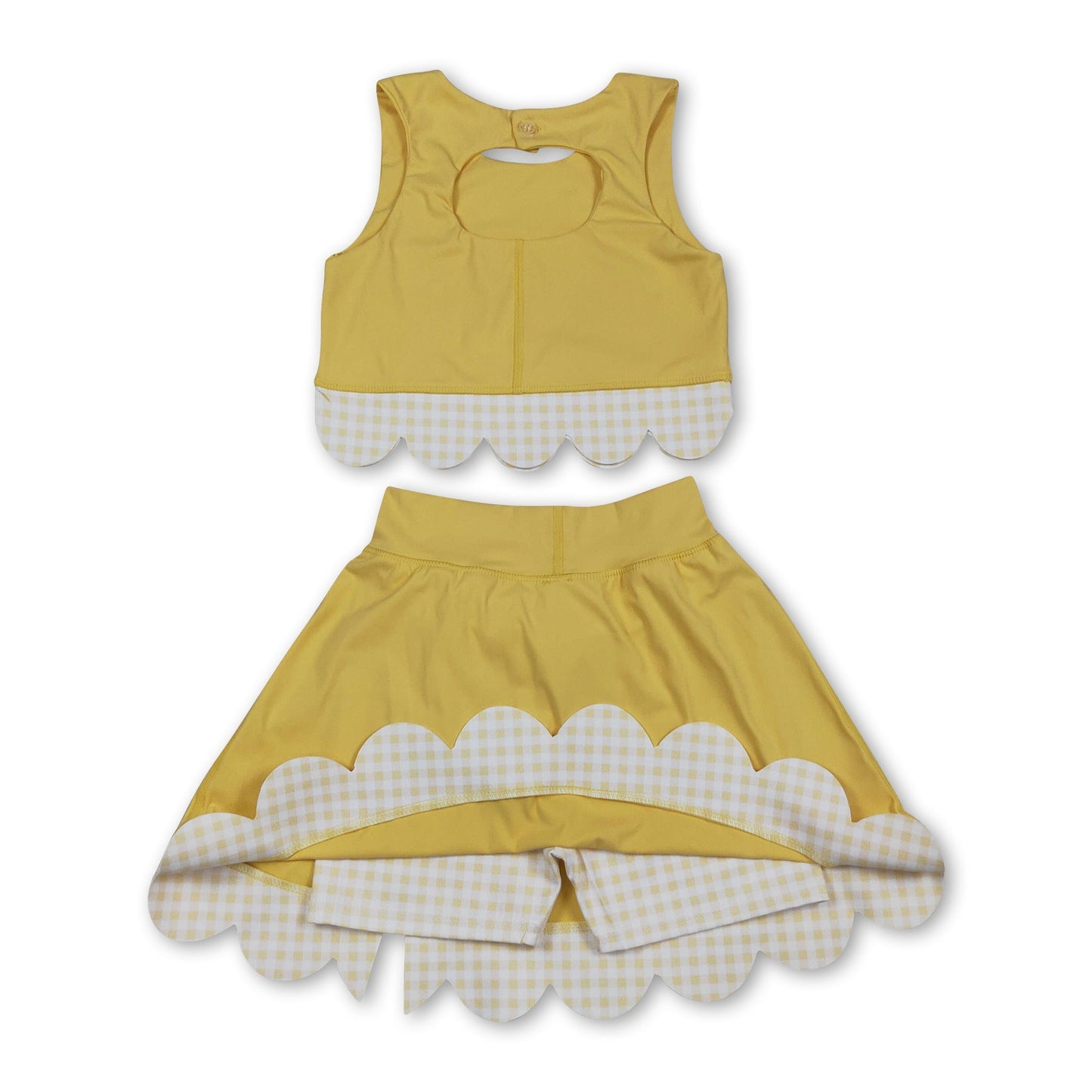 Yellow sleeveless bow scallop kids girls active wear set