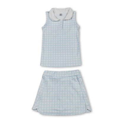 Sleeveless plaid top skirt kids girls activewear set