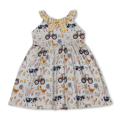 Yellow plaid ruffle farm kids girls summer dresses