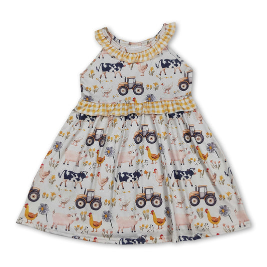 Yellow plaid ruffle farm kids girls summer dresses