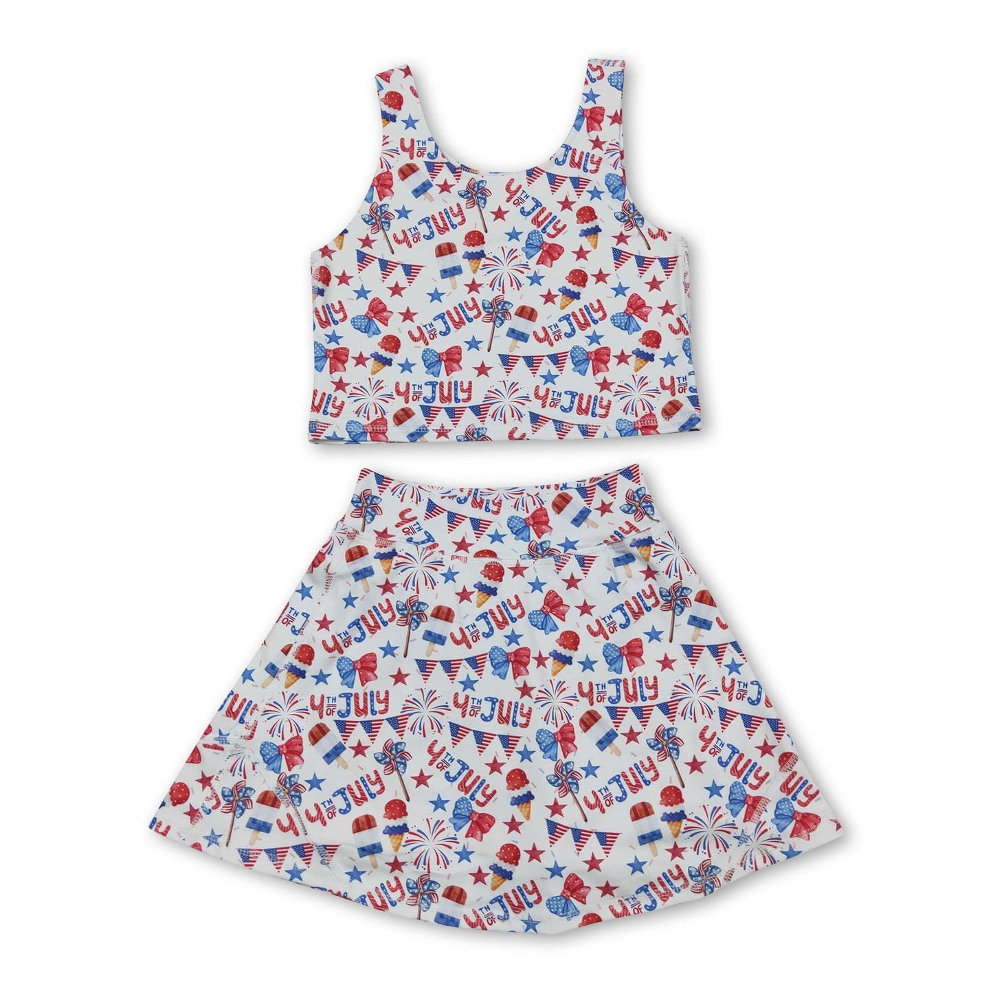 Sleeveless 4th of july popsicle top skirt girls active set