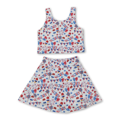 Sleeveless 4th of july popsicle top skirt girls active set