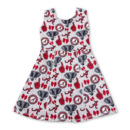 Sleeveless A elephant bow kids girls team athletic dress
