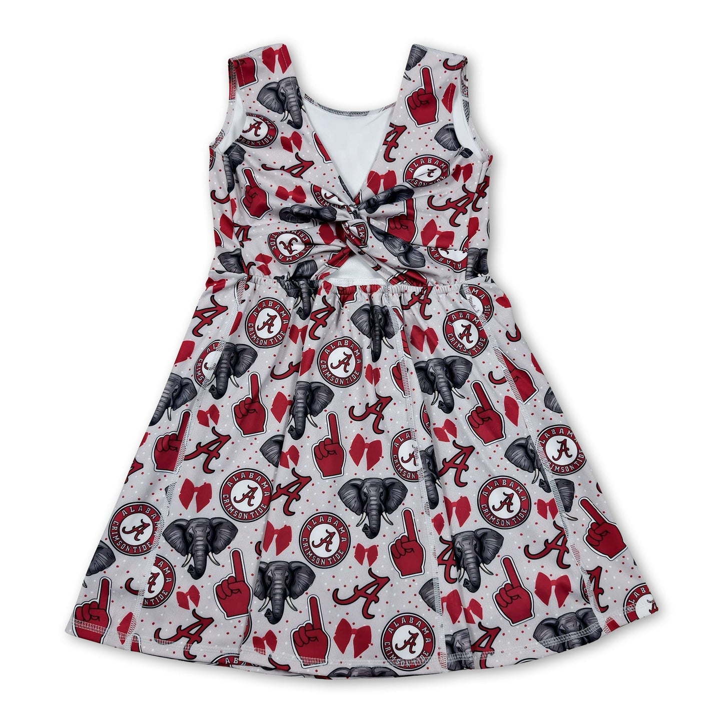 Sleeveless A elephant bow kids girls team athletic dress