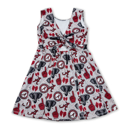 Sleeveless A elephant bow kids girls team athletic dress
