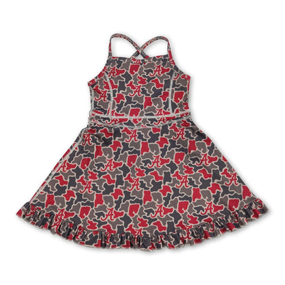 Sleeveless camo A kids girls team athletic dresses