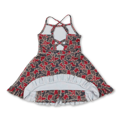 Sleeveless camo A kids girls team athletic dresses