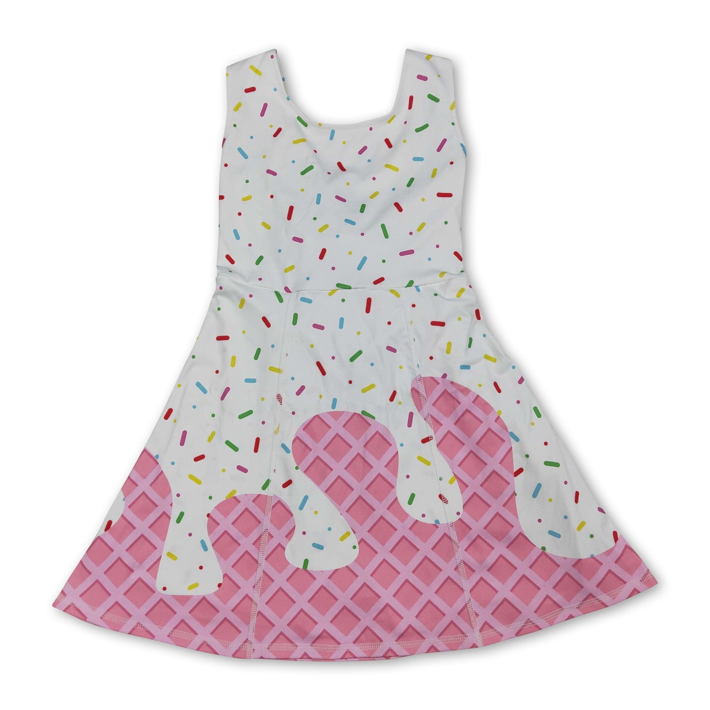 Sleeveless white pink ice cream sprinkle girls athletic dresses