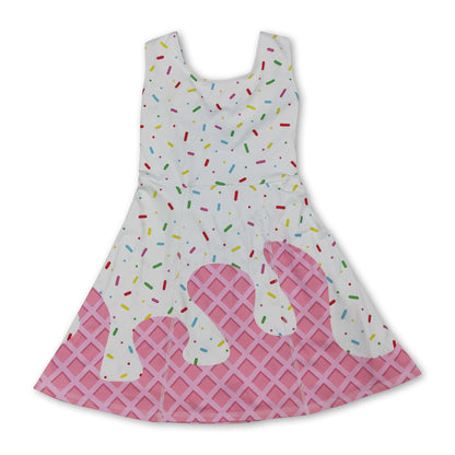 Sleeveless white pink ice cream sprinkle girls athletic dresses