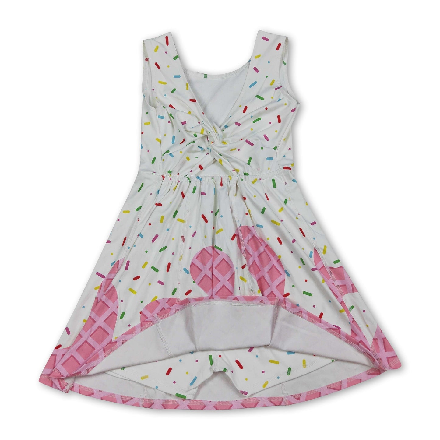 Sleeveless white pink ice cream sprinkle girls athletic dresses
