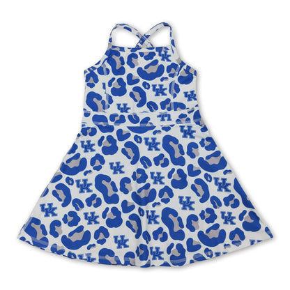 Straps blue leopard U K kids girls team athletic dresses