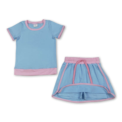 Light blue pink cotton top skirt kids girls summer outfits