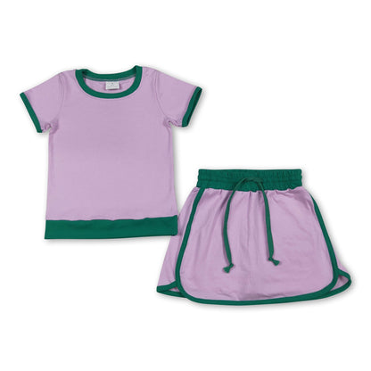 Pink green cotton top skirt kids girls summer outfits