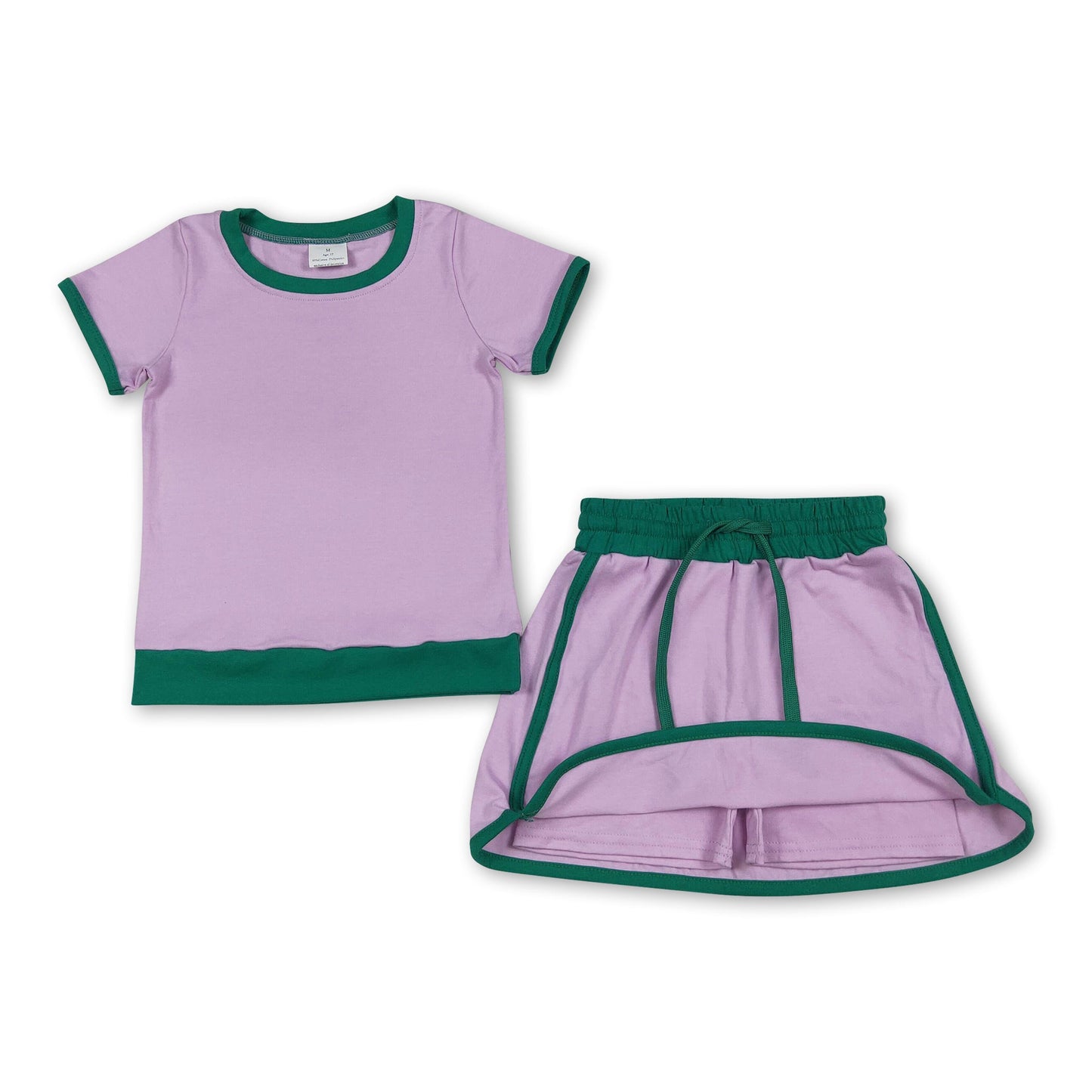 Pink green cotton top skirt kids girls summer outfits