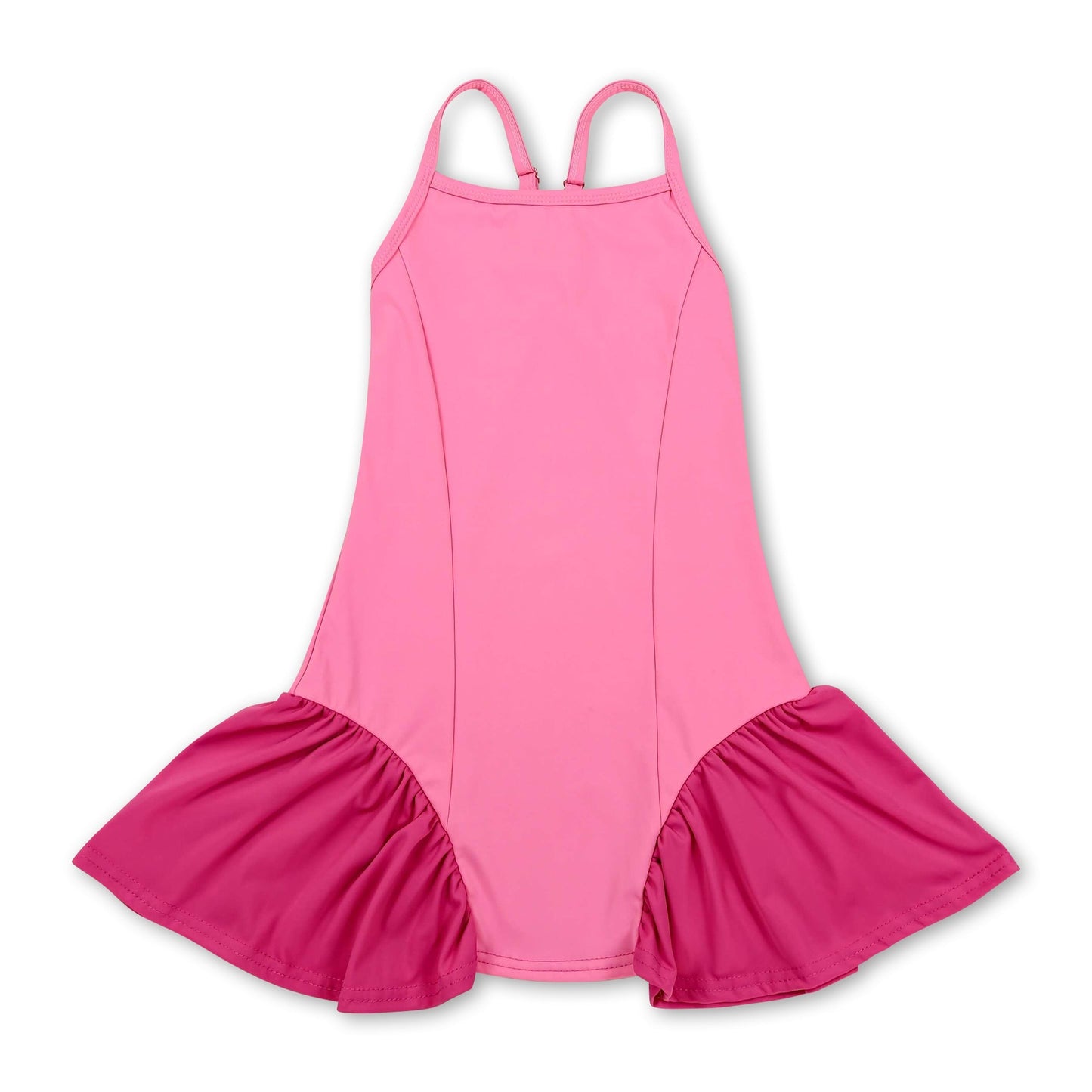Straps pink patchwork kids girls summer athletic dresses