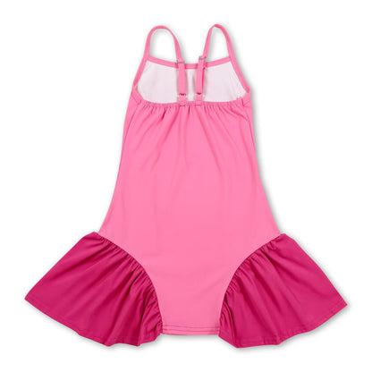 Straps pink patchwork kids girls summer athletic dresses