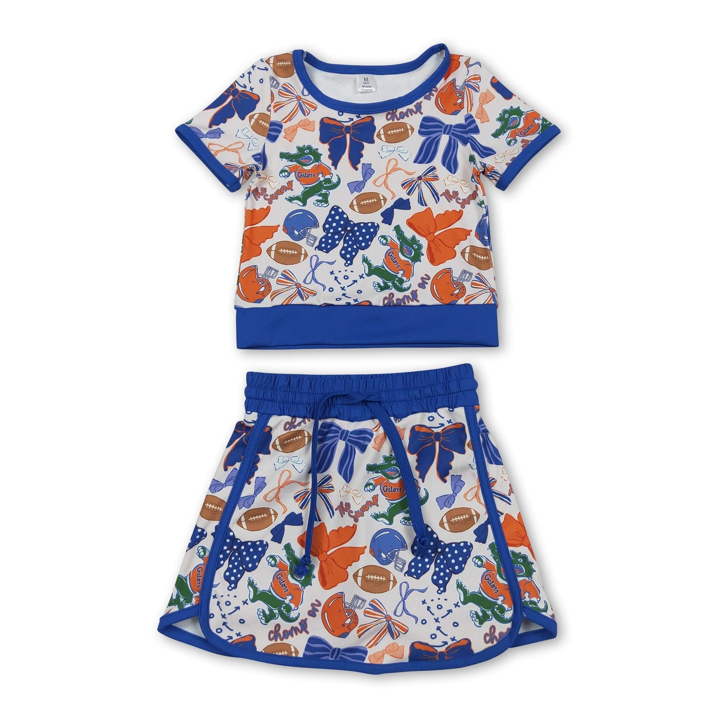 Blue bow crocodile top skirt girls team active wear set