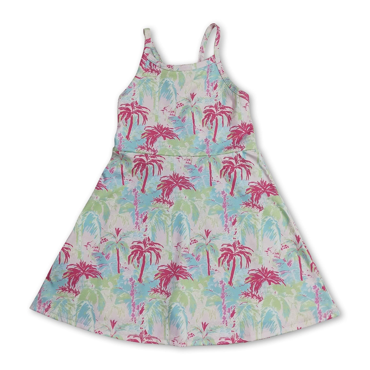 Straps colorful trees kids girls summer athletic dresses