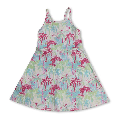 Straps colorful trees kids girls summer athletic dresses