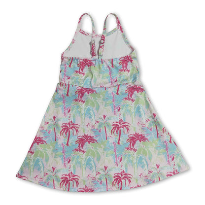 Straps colorful trees kids girls summer athletic dresses