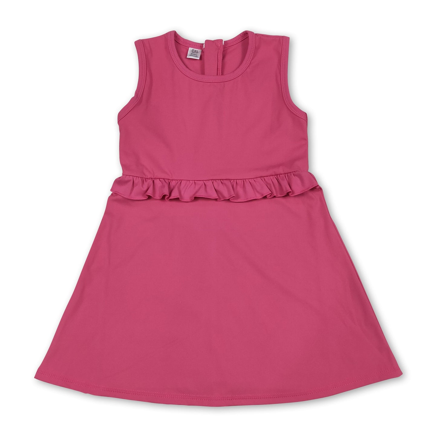 Sleeveless hot pink ruffle kids girls athletic dresses