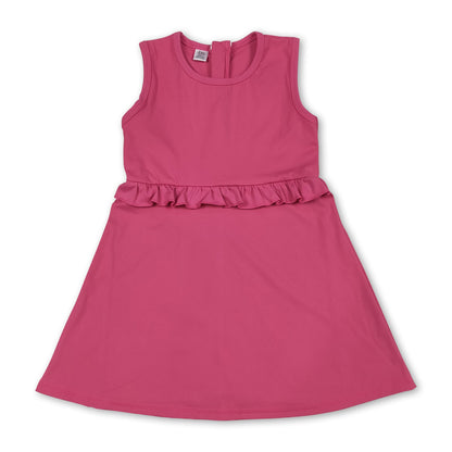 Sleeveless hot pink ruffle kids girls athletic dresses