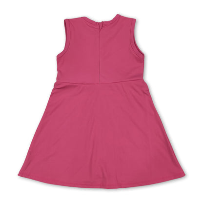 Sleeveless hot pink ruffle kids girls athletic dresses