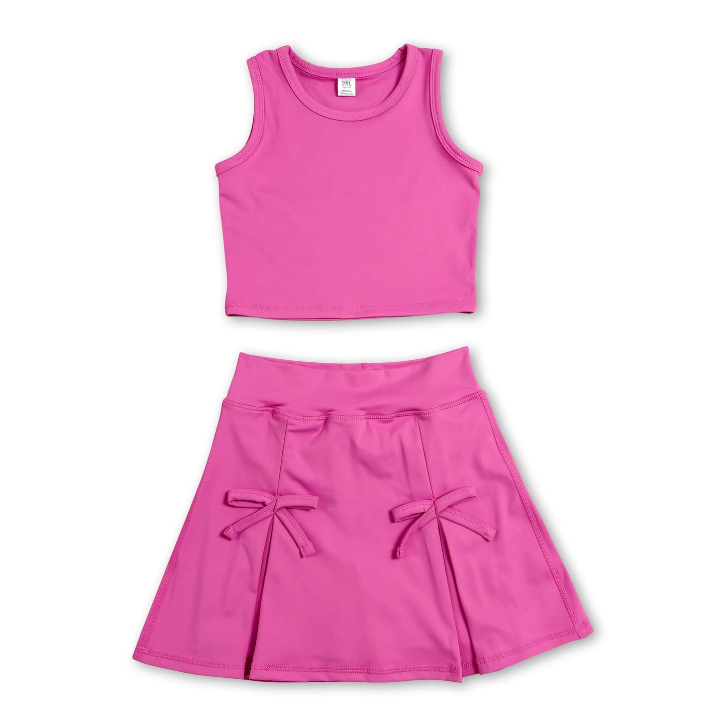 Sleeveless hot pink crop top skirt kids girls active set