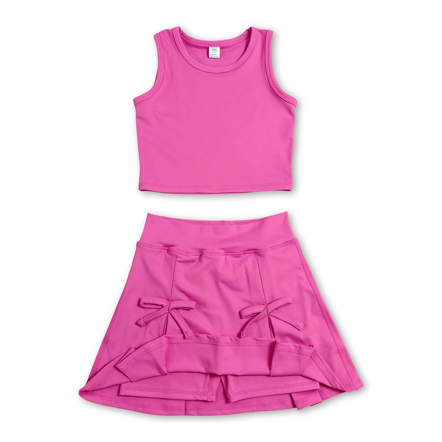 Sleeveless hot pink crop top skirt kids girls active set