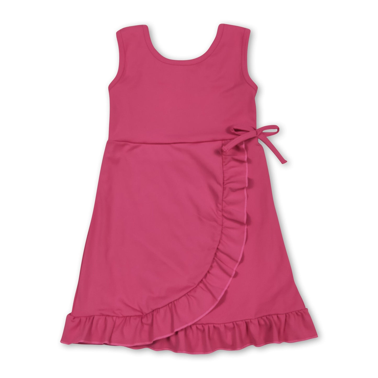 Sleeveless hot pink bow ruffle kids girls summer athletic dress