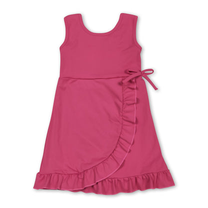 Sleeveless hot pink bow ruffle kids girls summer athletic dress