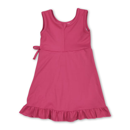 Sleeveless hot pink bow ruffle kids girls summer athletic dress