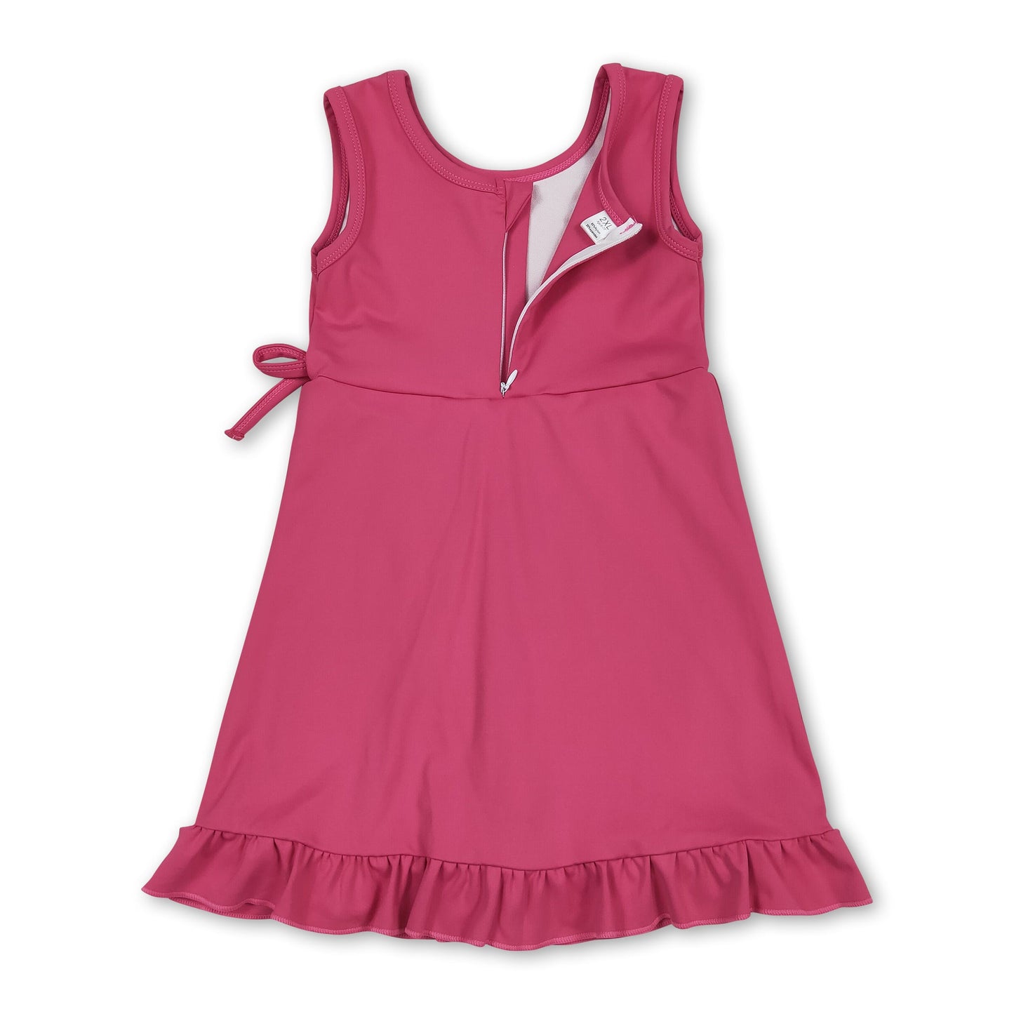 Sleeveless hot pink bow ruffle kids girls summer athletic dress
